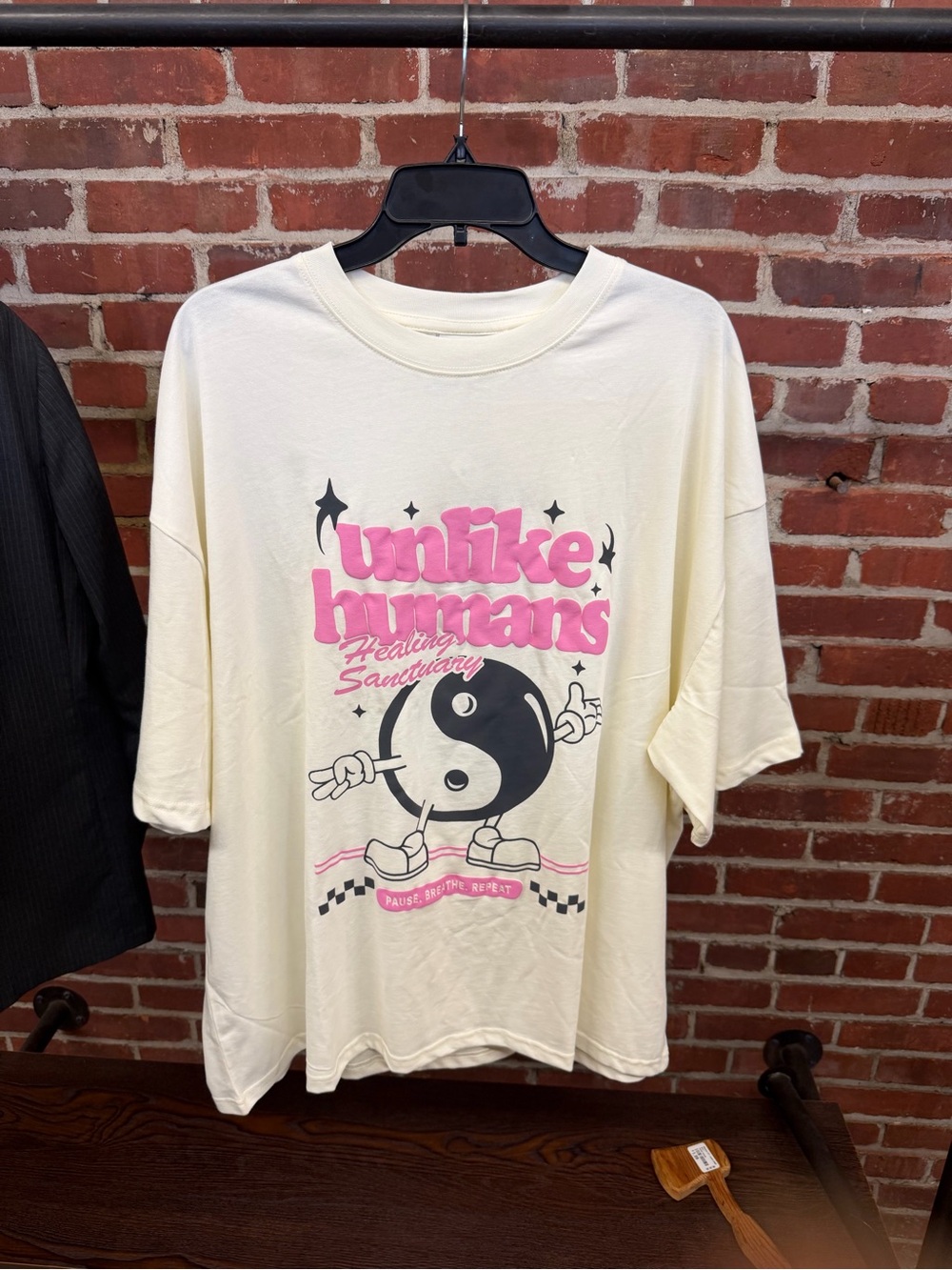 NWT Unlike Humans Healing Sanctuary Oversized Cream Tee Yin Yang